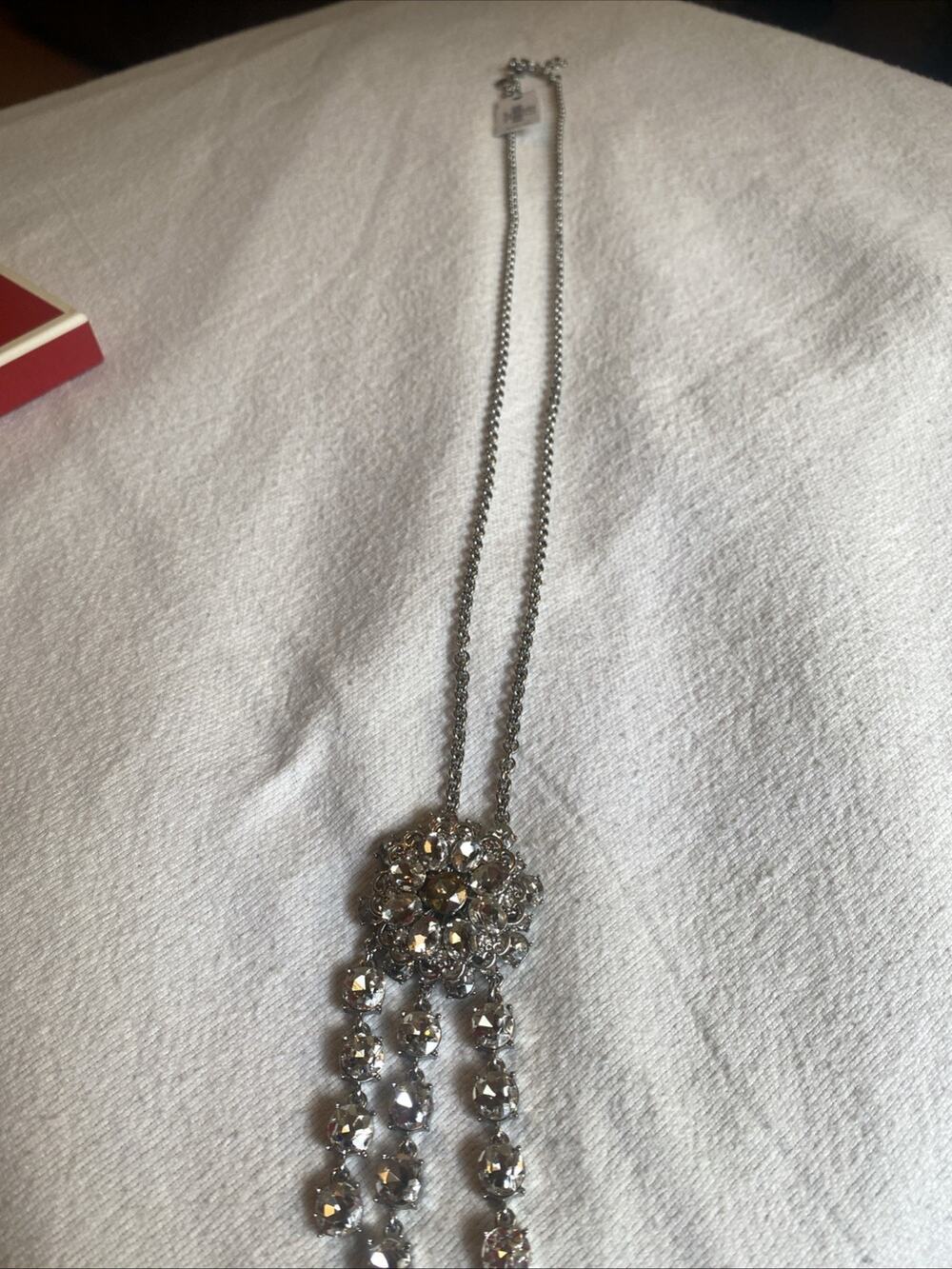 Beautiful Long Silver And Rhinestone Necklace From Talbots NWT